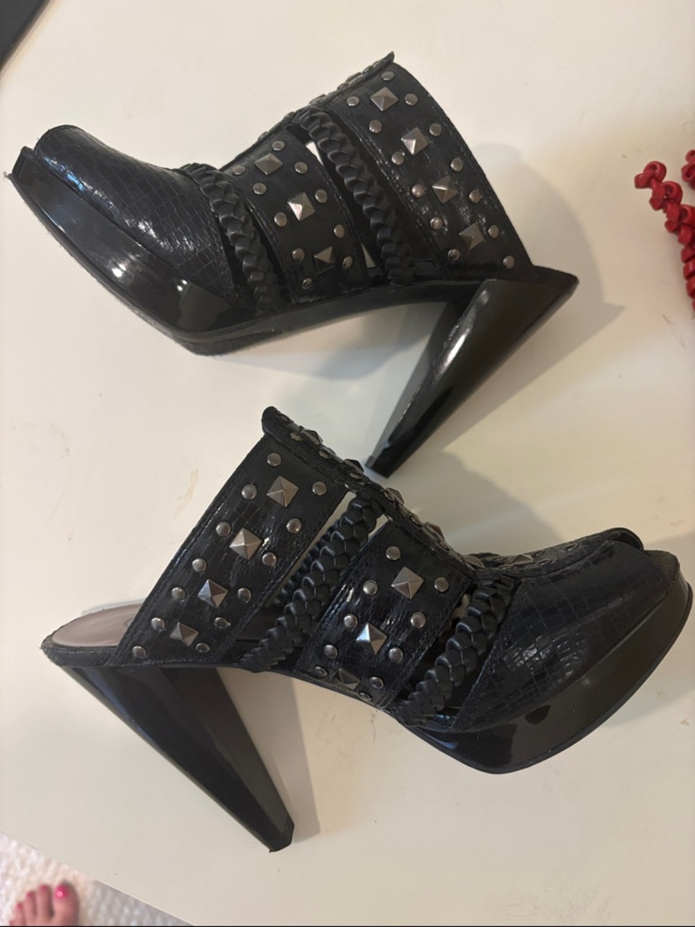 Carlos by Carlos Santana Black Studded Braided Mules